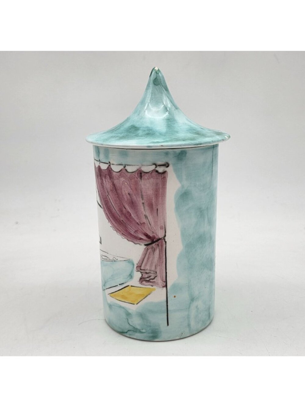 MCM Ceramica Di Milano Italy Hand-Painted Porcelain Canister Retro Bath Scene - Picture 7 of 14